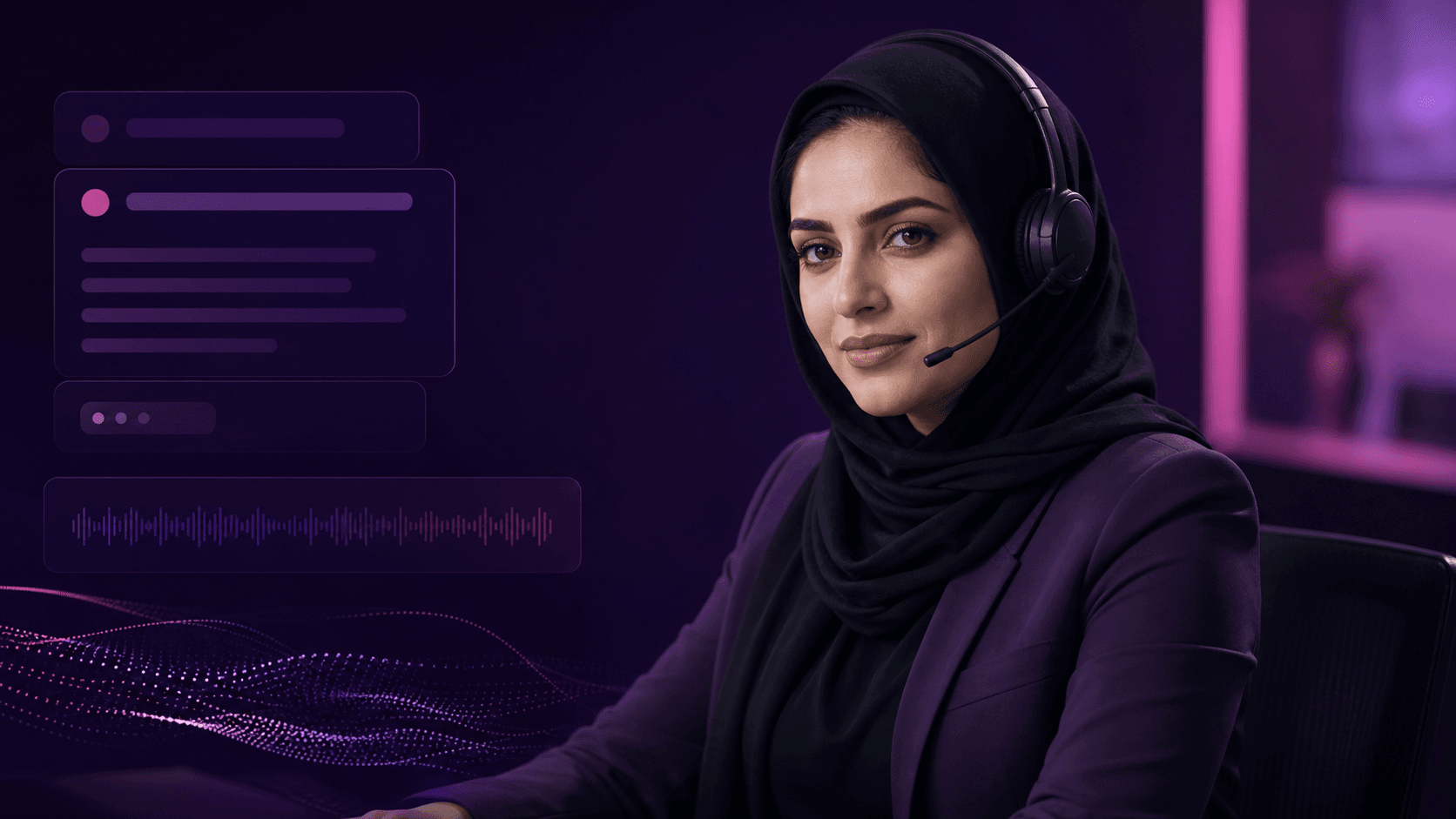Contact-centre specialist overseeing an AI-assisted customer conversation and its follow-up actions