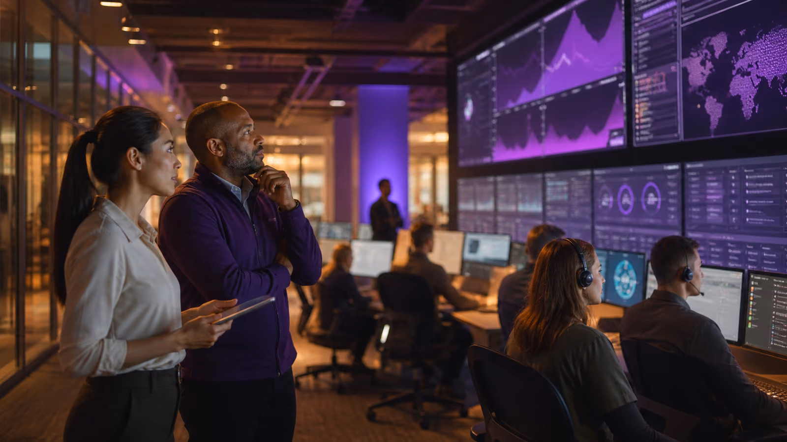 Infrastructure and contact-centre teams monitoring a planned annual demand peak
